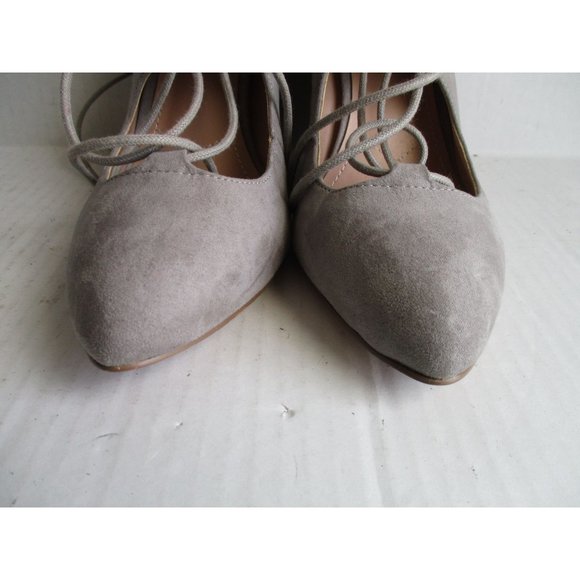 *Charles David Beige Suede Pumps Ankle Tie Closure Stacked Wedge Heels - Picture 4 of 9